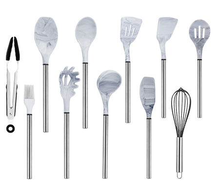 Artistic Marble Stainless Steel Silicone Utensils 11pcs FDA Approved