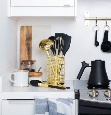 Black & Gold Kitchen Utensils With Metal Gold Utensil Holder 17PC Gold Cooking Utensils Set Includes Black & Gold Measur