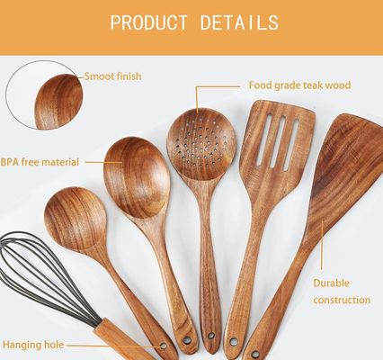 FDA Wooden Kitchen Utensil Set , Reapplicable Natural Teak Wood Utensils