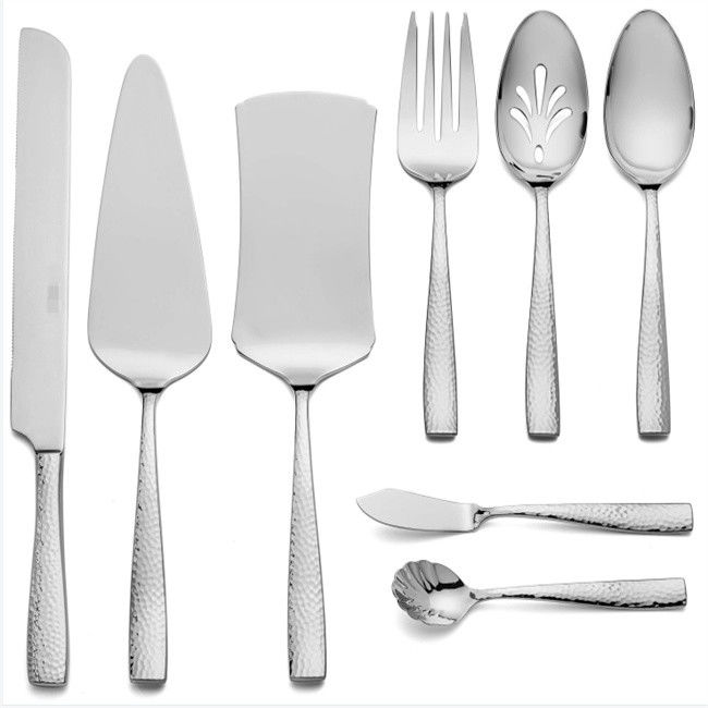 8 Piece Hammered SS Flatware Kitchen Cooking Sets Household With Cake Knife